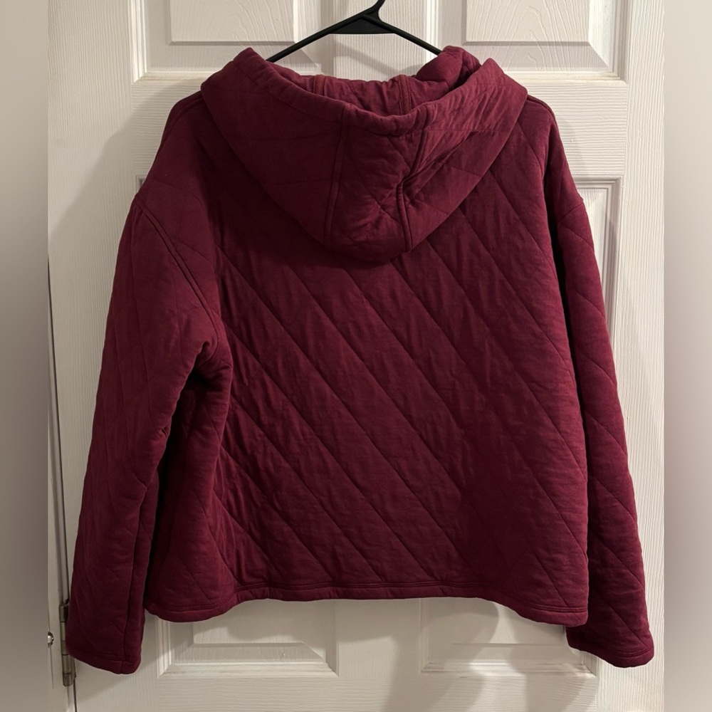 LANDS’ END Like New Burgundy Quilted Snap-Neck Hoodie - Women's L - Picture 3 of 6
